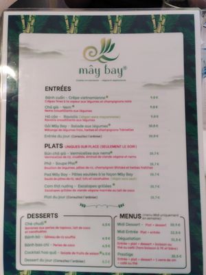 Menu at Mây Bay in Vincennes