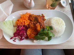 Com this nudng (grilled vegan escalope with rice)  at Mây Bay in Vincennes