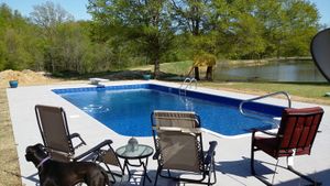 Our new salt water pool overlooks our lake and fields.  So quiet and private. Open April through October. at Nickeys' Nest in Paris