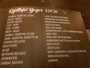 the ricetable (standardly vegetarian - replaced one dish with egg into dish with vegs) at Bandung in Den Bosch
