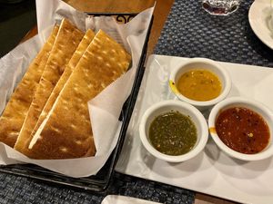 Bread and sauces that come with entrees  at Bistro Aracosia in Washington