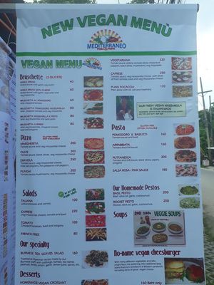 Vegan menu at Mediterraneo Pizza & Pasta in Koh Phangan