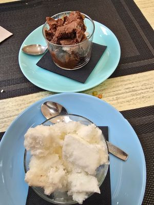 Sorbets -coconut and chocolate at Carmen in Organya
