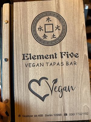 Menu  at Element Five in Berlin