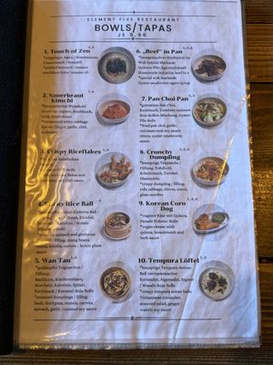 Menu  at Element Five in Berlin