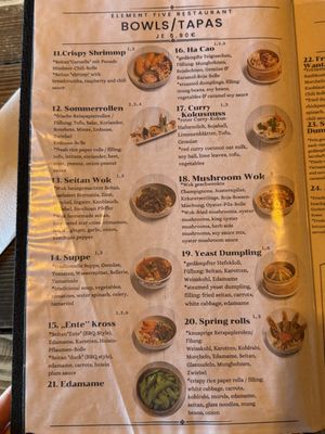 Menu  at Element Five in Berlin