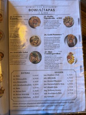 Menu  at Element Five in Berlin