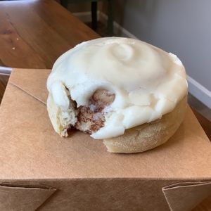 Best cinnamon buns I ever had - they don’t skimp on the frosting! at Sweet Rose in Fall River