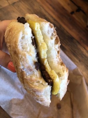 breakfast panini: vegan egg & follow your heart cheese + I added tempeh bacon  at Sweet Rose in Fall River