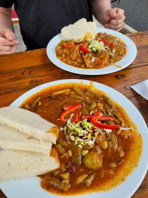 Böhmische Knödel mit Bohnengulasch at Gasthof Zur Sägemühle in Hiltpoltstein