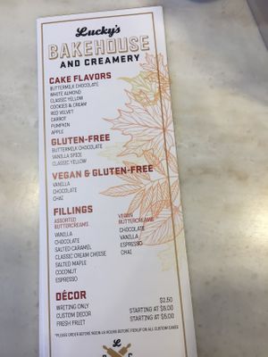 Custom cake menu at Lucky's Bakehouse in Boulder