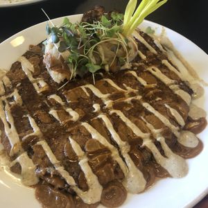 Savory jackfruit pancake  at Giving Tree Cafe in Phoenix