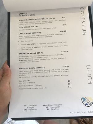 Lunch menu at Scotts Hub in Scotts Head