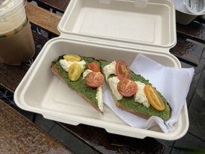 Almond pesto with almond ricotta at Hawthorn Coffee in San Diego