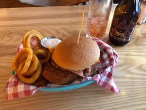 Burger and fries at Mockingbird in Wellington