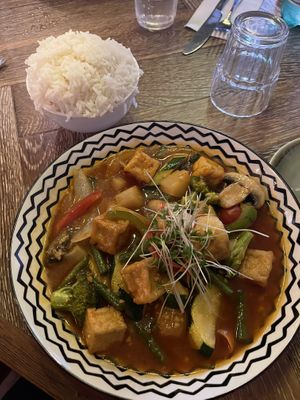 Vegan sweet and sour with jasmine ricee  at LANA in Ennis