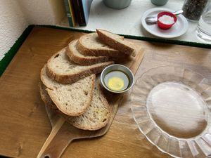 Sourdough with olive oil   at Tiffin Cafe in Lisbon