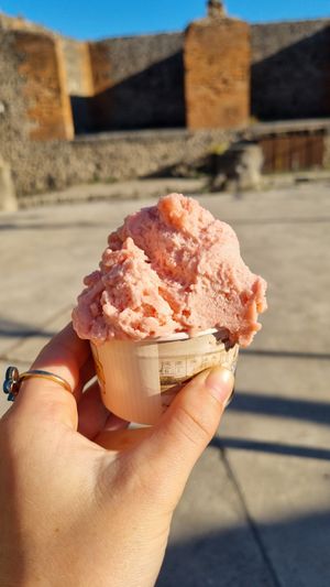 strawberry ice cream💟 (they have 3 vegan options) at Chora Pompei in Pompei