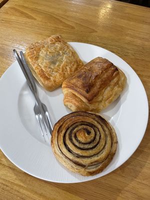 Cinnamon roll, pan au chocolat, and apple   at Da's Home Bakery in Chiang Mai