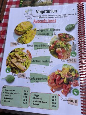 Vegetarian avocado toast menu  at Da's Home Bakery in Chiang Mai