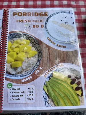 Vegan porridge menu  at Da's Home Bakery in Chiang Mai