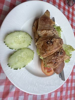 Fried tofu with vegan croissant   at Da's Home Bakery in Chiang Mai