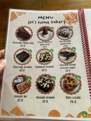 Menu  at Da's Home Bakery in Chiang Mai