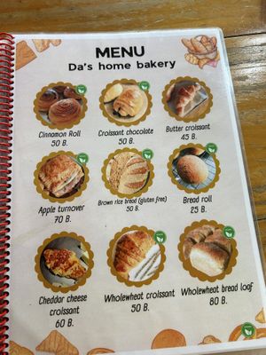Menu  at Da's Home Bakery in Chiang Mai