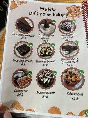 Menu  at Da's Home Bakery in Chiang Mai