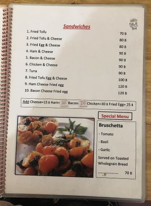 Menu tofu sandwich at Da's Home Bakery in Chiang Mai