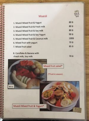 Menu - muesli bowls at Da's Home Bakery in Chiang Mai