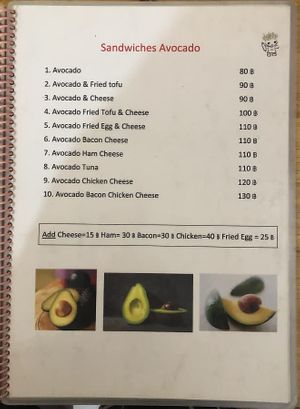 Menu avocado sandwiches at Da's Home Bakery in Chiang Mai