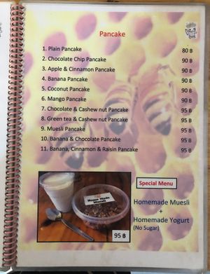 Menu pancakes at Da's Home Bakery in Chiang Mai