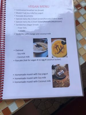 Vegan menu at Da's Home Bakery in Chiang Mai