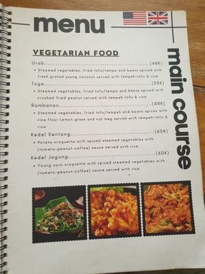 Vegetarian menu at Eco Cafe 2 in Banjar