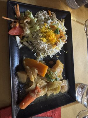 Vegetable stew with side of rice  at Africa Experience in Venice