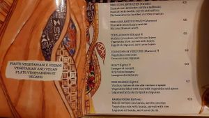 Vegetarian and vegan page in menu at Africa Experience in Venice