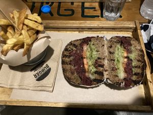 Vegan beet burger 🍔   at Burger Street in Paros
