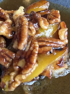 Mango, peach, pecan dessert. Oh my gosh it was so delicious.  at Black Bear Bistro in Algonquin