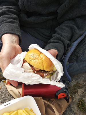 Bacon burger at Green Olive in Menai Bridge