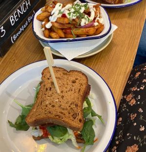 GF tofu ‘bacon’ & avocado sandwich w/ salt n’ pepper chips  at Green Olive in Menai Bridge