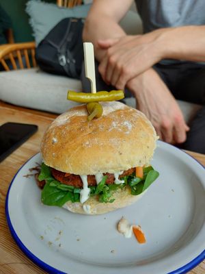 Kimchi burger at Green Olive in Menai Bridge