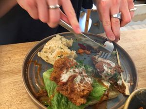 Seitan focaccia sandwich    at Green Olive in Menai Bridge