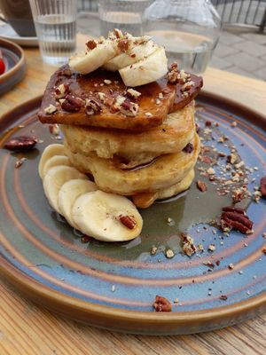 Bacon-maple-pecan-banana-pancakes 😍 at Green Olive in Menai Bridge