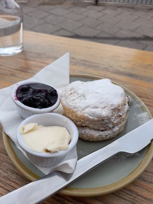 Scones with spread and jam at Green Olive in Menai Bridge