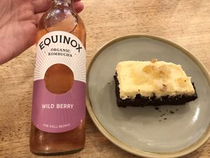 Kombucha and brownie  at Green Olive in Menai Bridge