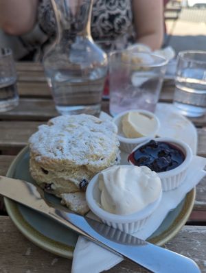 Scone with fresh cream and jam at Green Olive in Menai Bridge