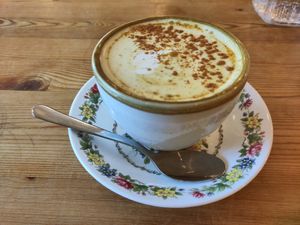 Oat milk turmeric latte at Green Olive in Menai Bridge