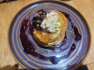 Blueberry Pancakes at Green Olive in Menai Bridge