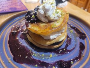 Blueberry Pancakes at Green Olive in Menai Bridge